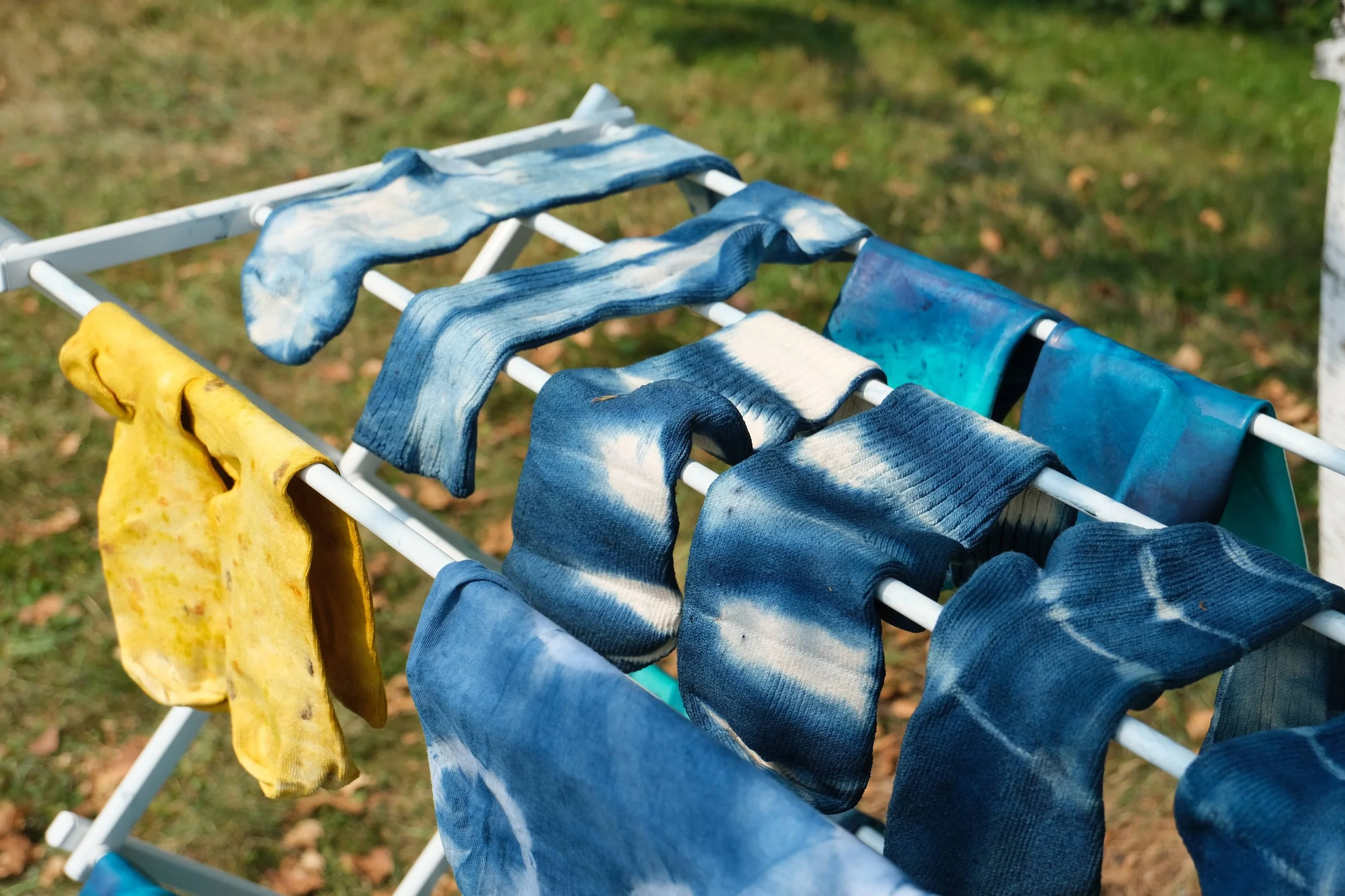 cotton socks dyed with organic indigo, shibori