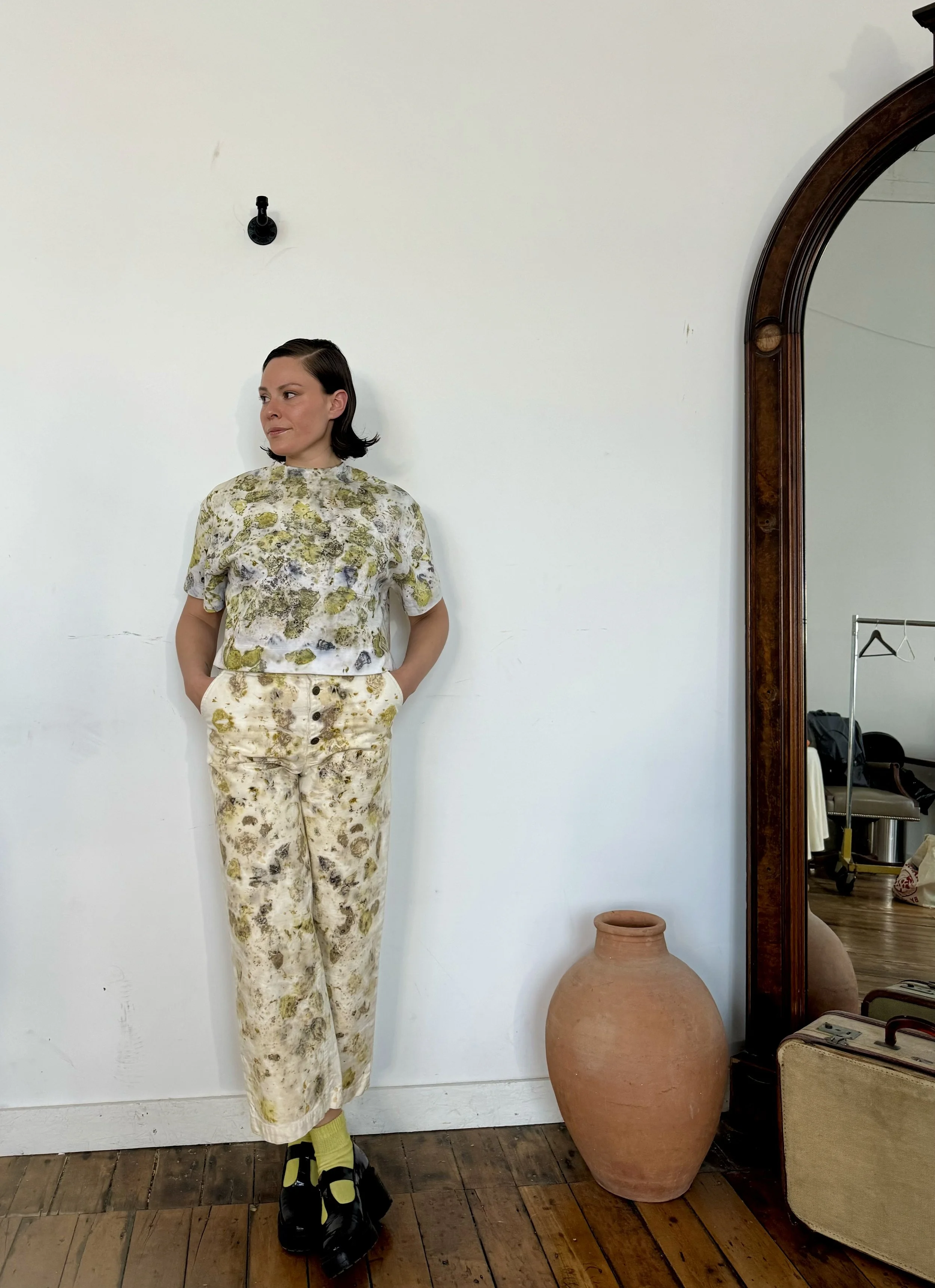 cotton (top) dyed with roses, denim (jeans) dyed with roses