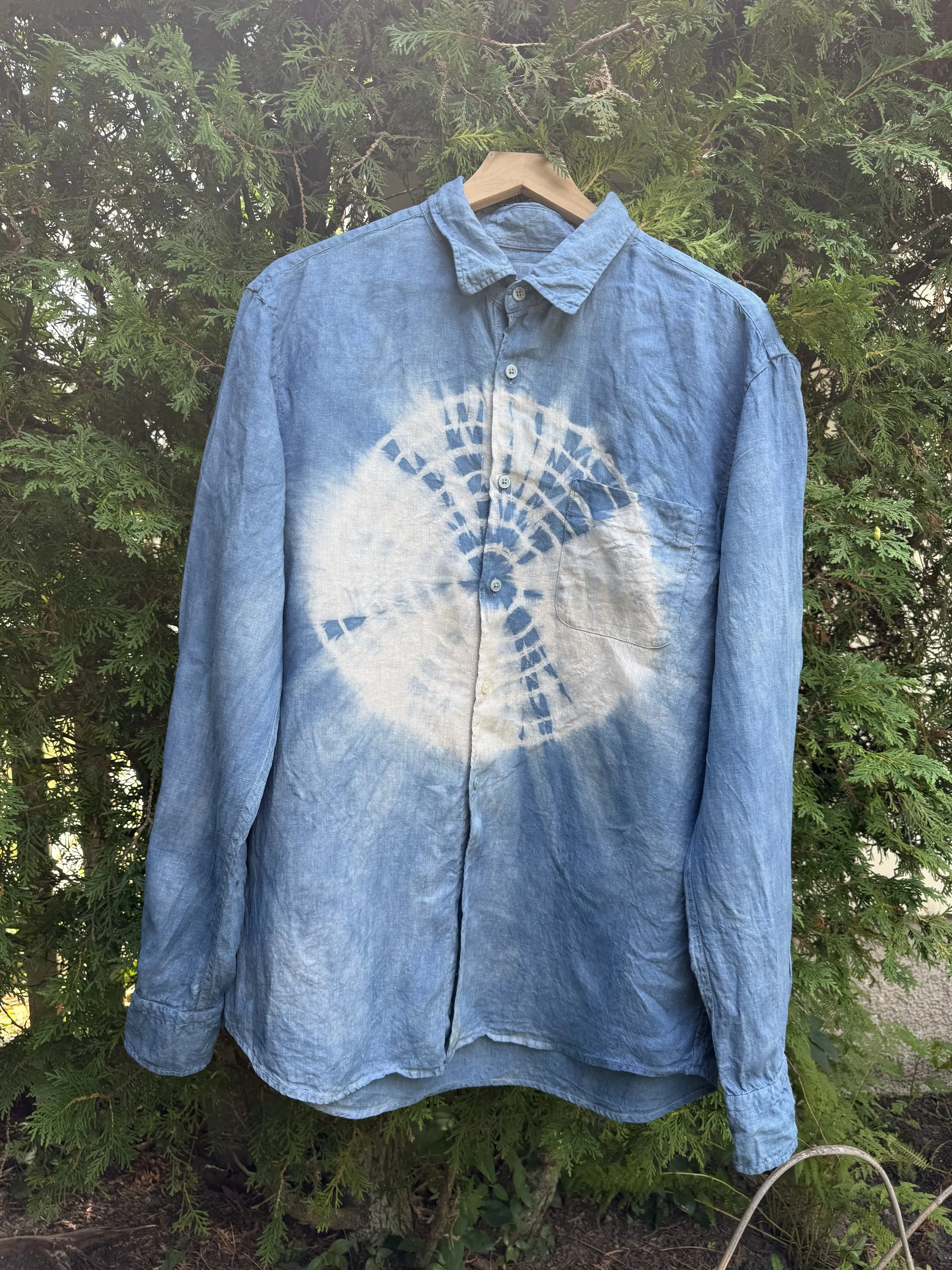 linen top dyed with organic indigo, shibori