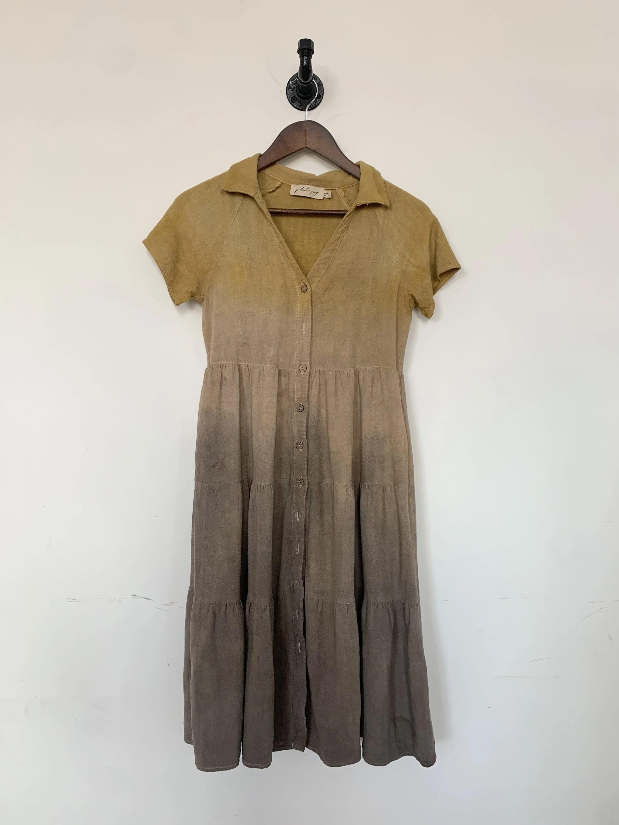 cotton dress dyed with avocado and marigold, ombré