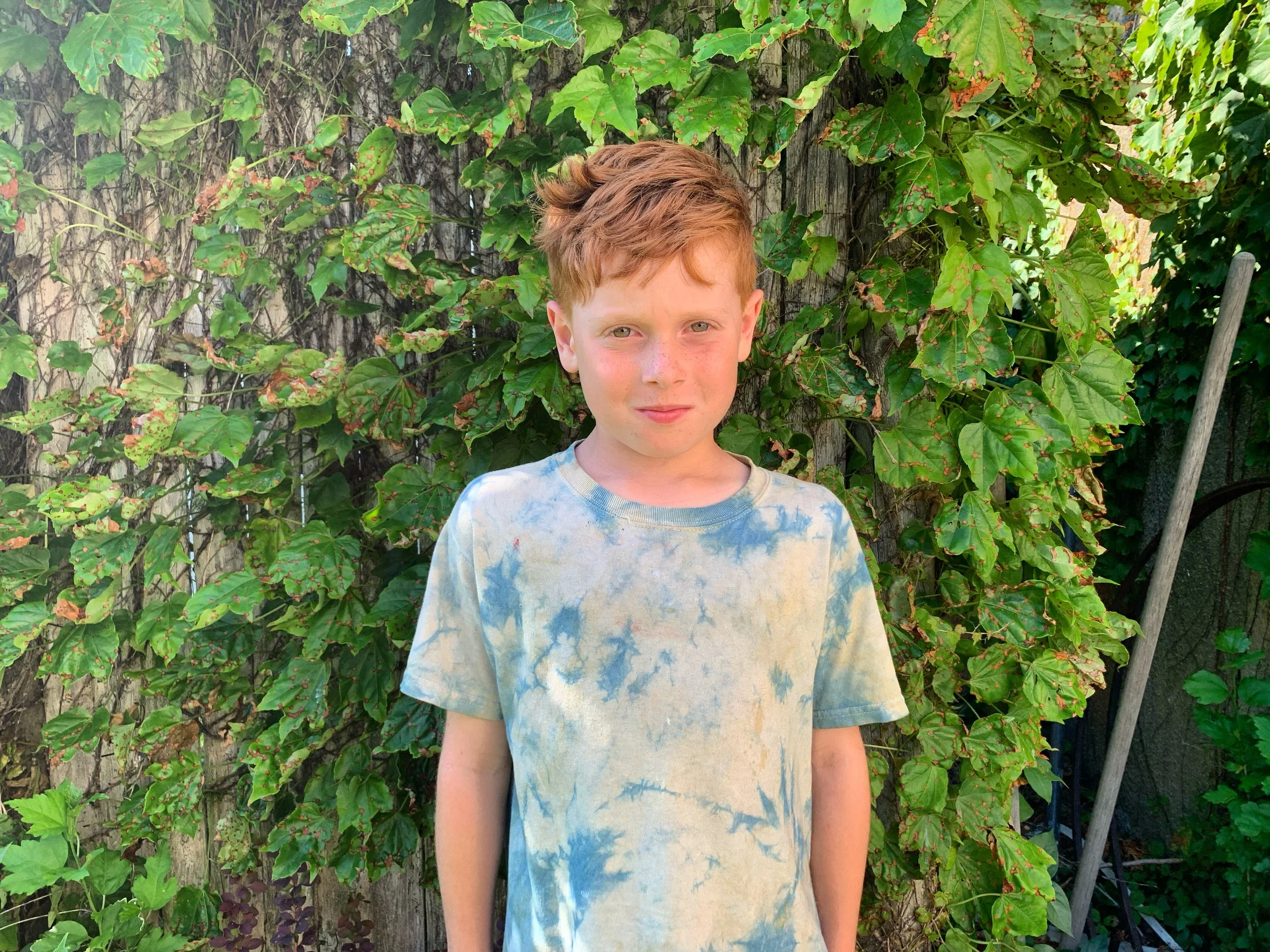 stained cotton t-shirt dyed with organic indigo