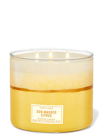 BATH BODY WORKS SUN-WASHED CITRUS SCENTED CANDLE 3 WICK LARGE 14.5 OZ WHITE BARN 