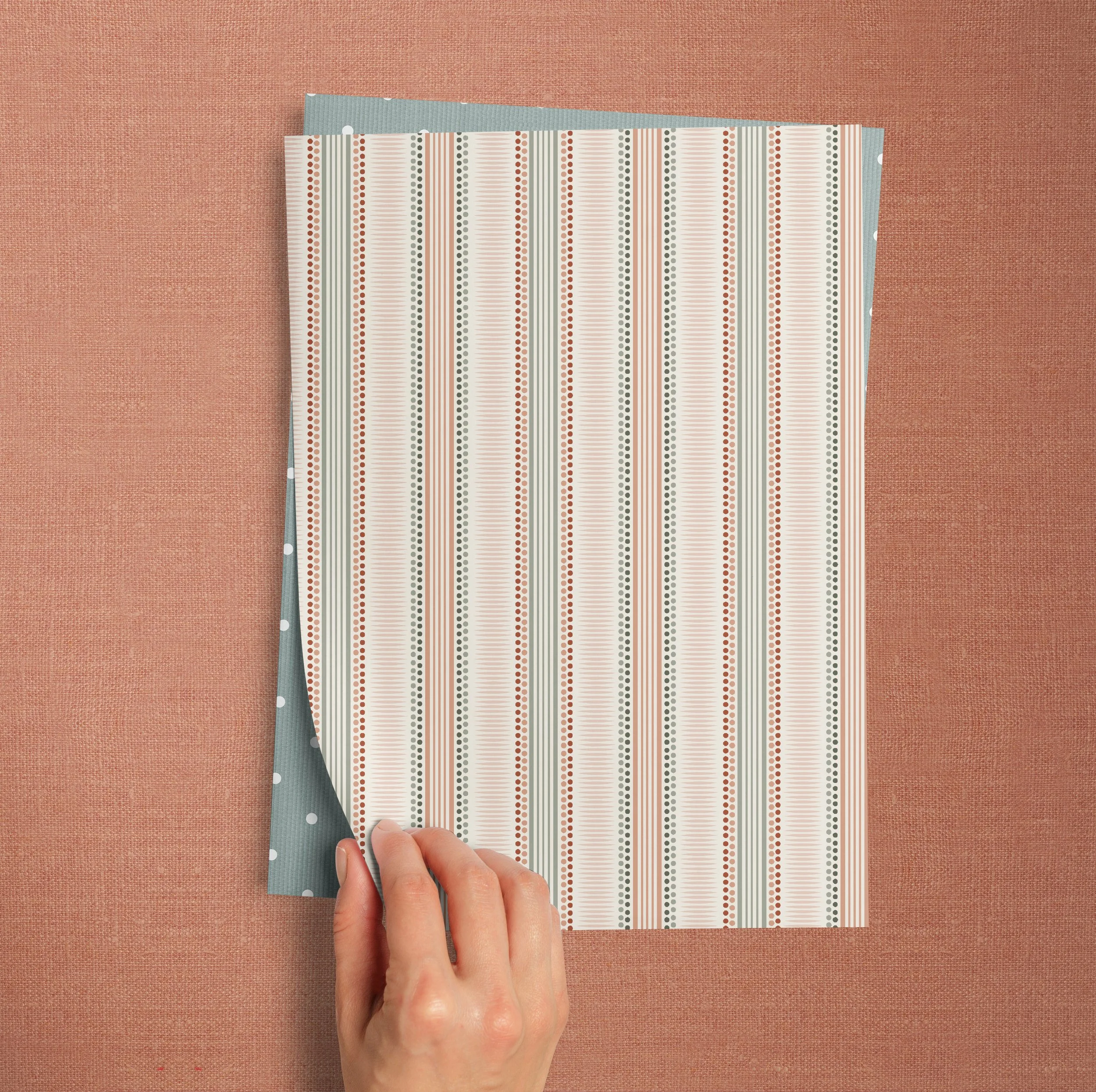 A4 SAMPLE STRIPE DOT IN CLAY AND CELADON