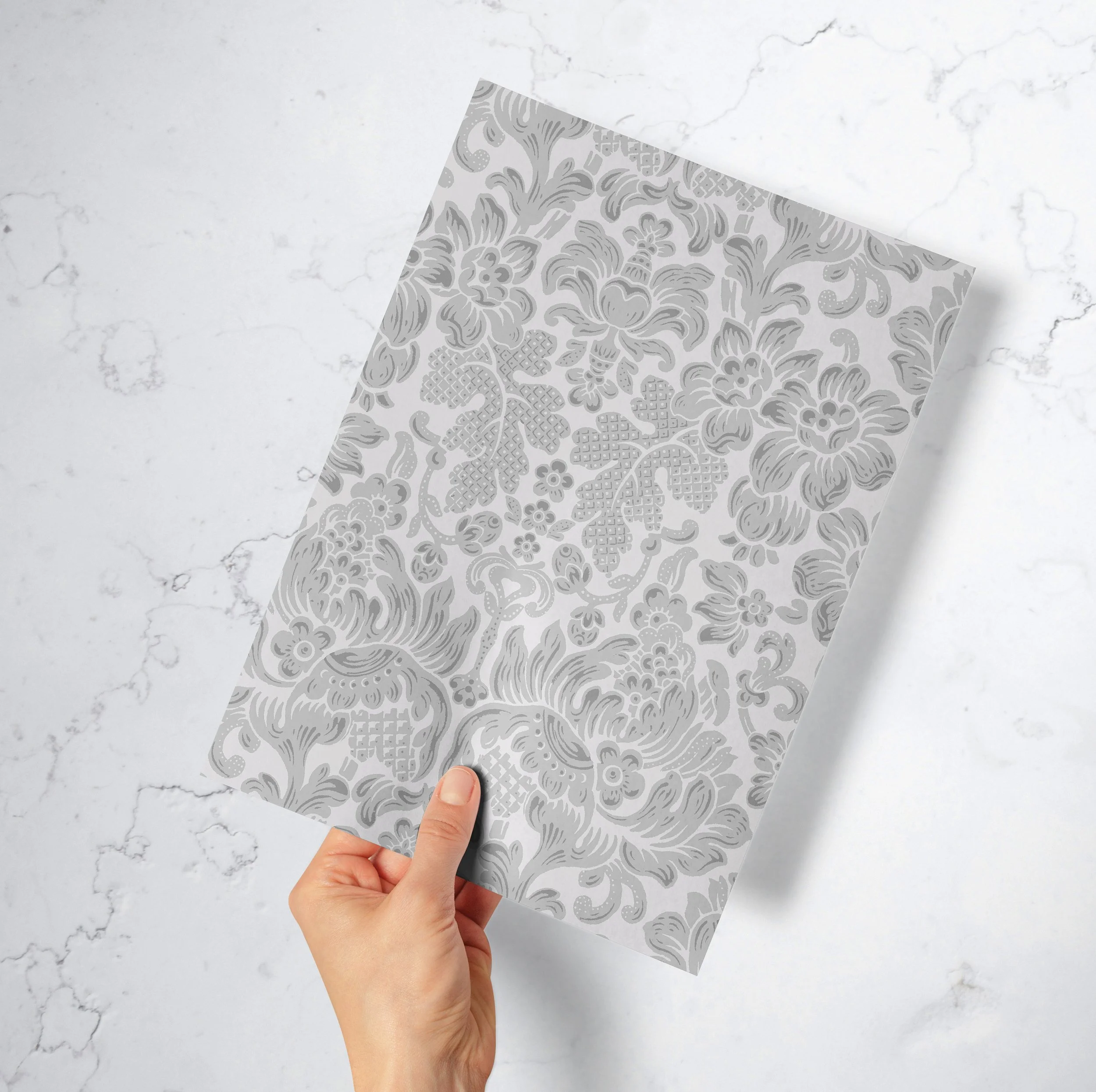 A4 SAMPLE AGATHA DAMASK IN WARM GREY