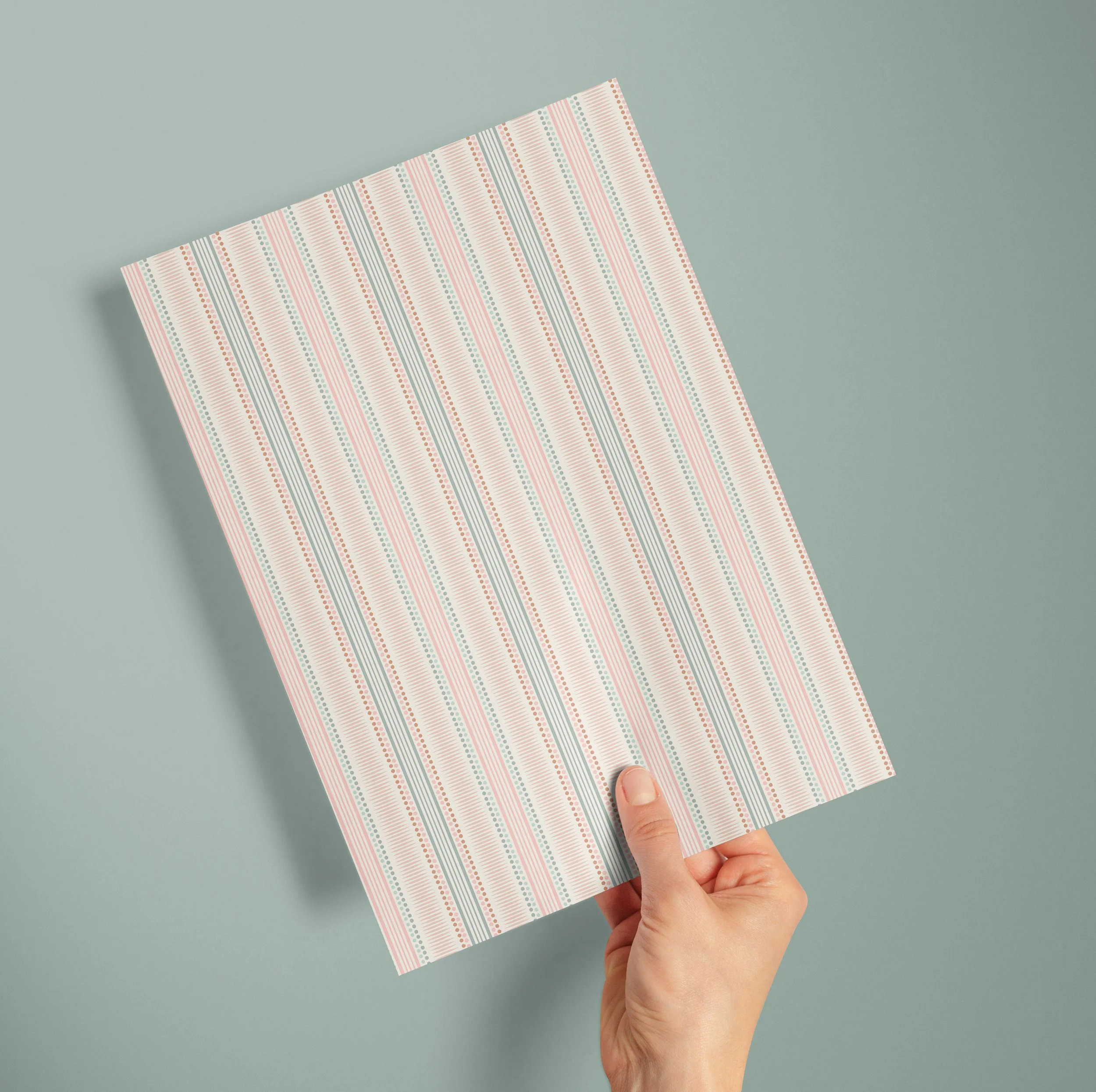 A4 SAMPLE STRIPE DOT IN PEACH AND DUCK EGG