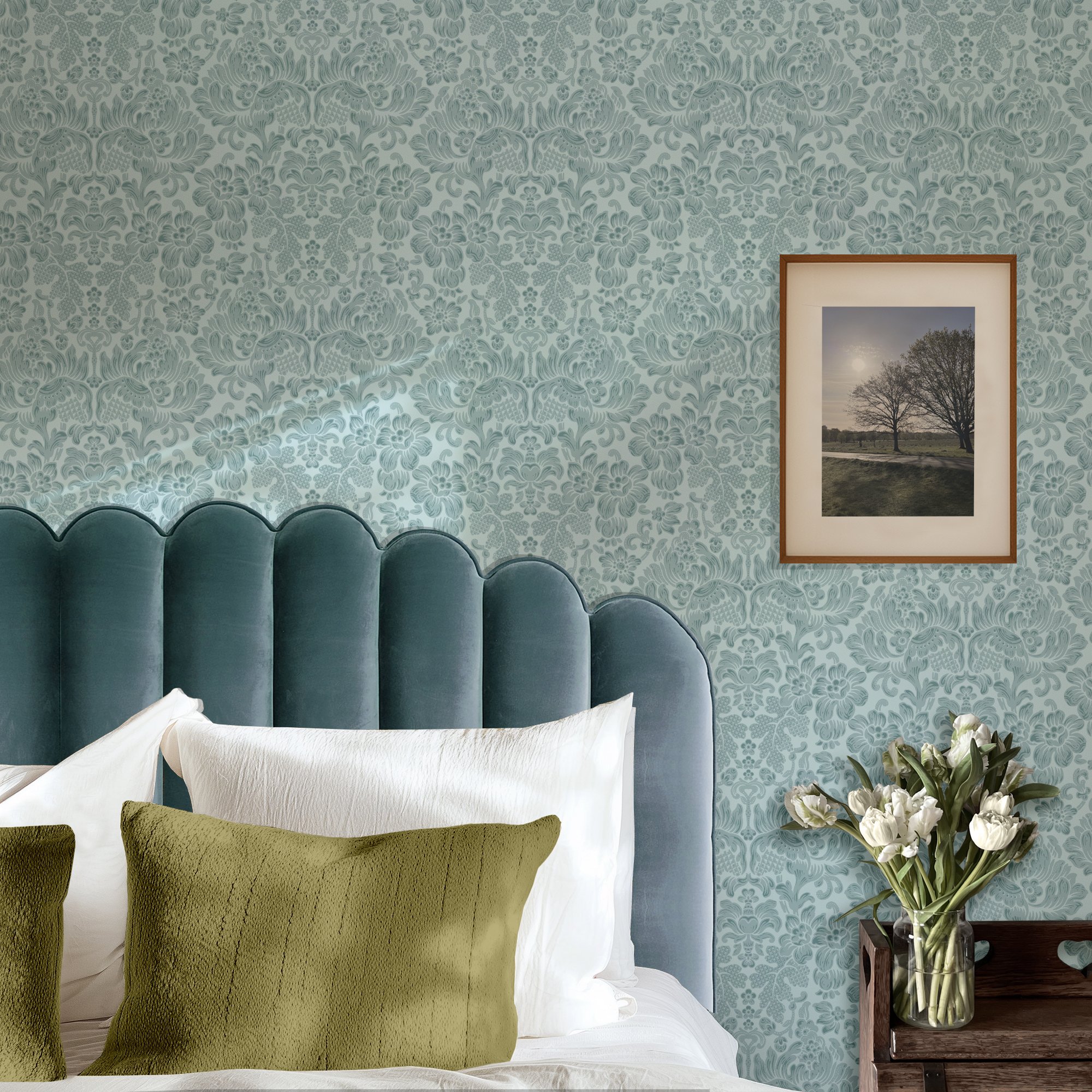 AGATHA DAMASK IN DUCK EGG