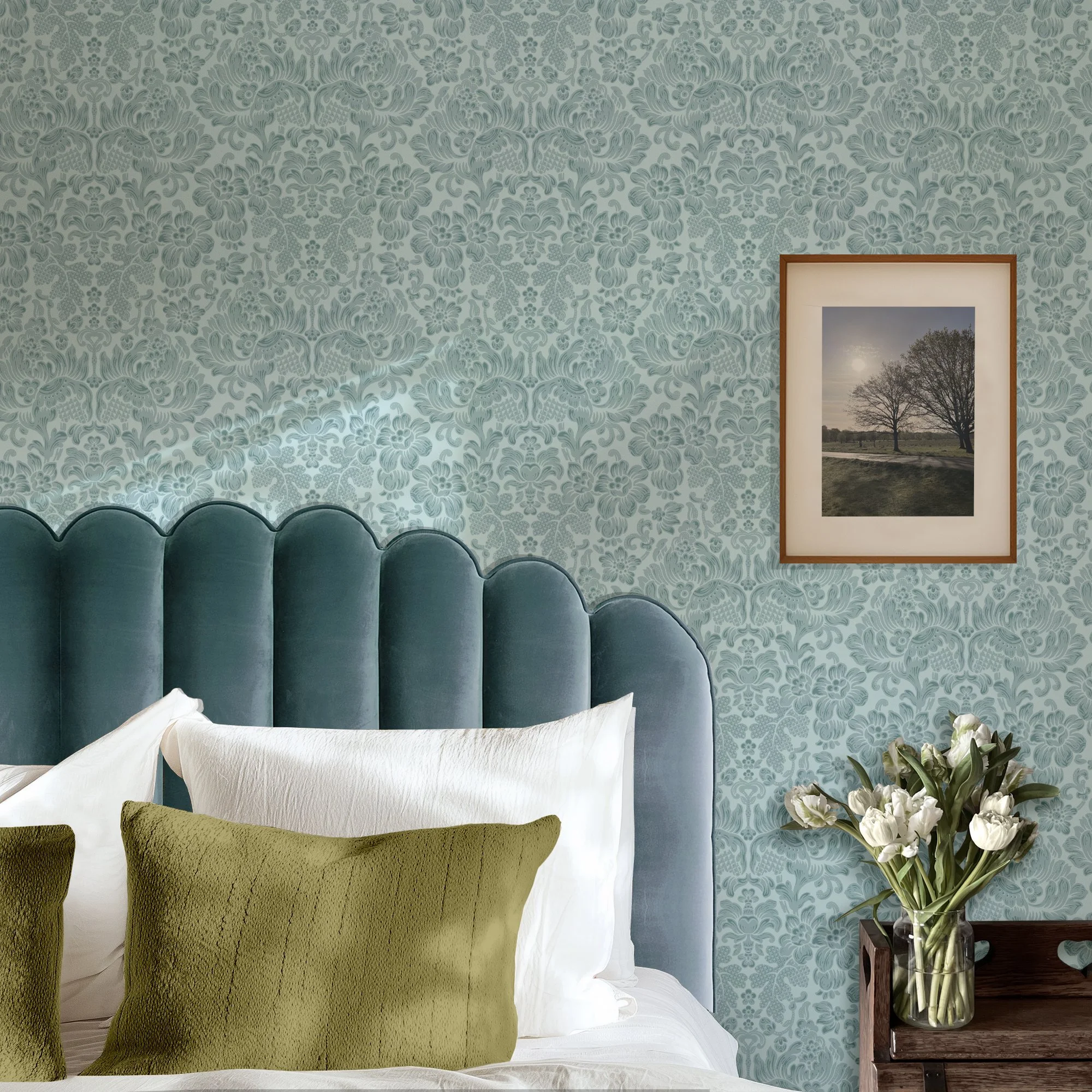 AGATHA DAMASK IN DUCK EGG