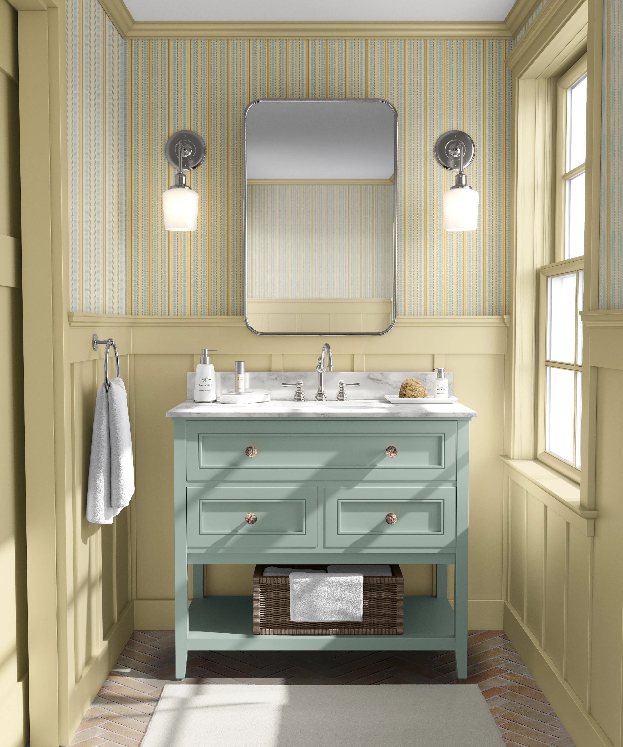 STRIPE DOT IN DUCK EGG AND BUTTERMILK