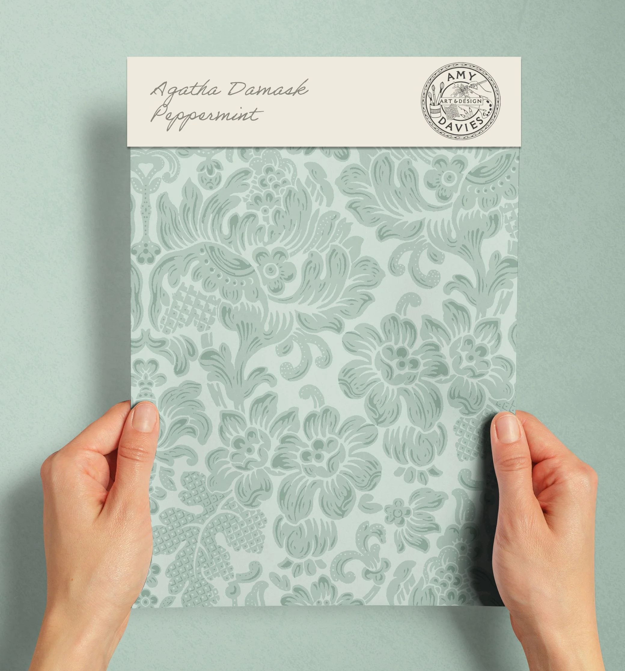 A4 SAMPLE AGATHA DAMASK IN PEPPERMINT