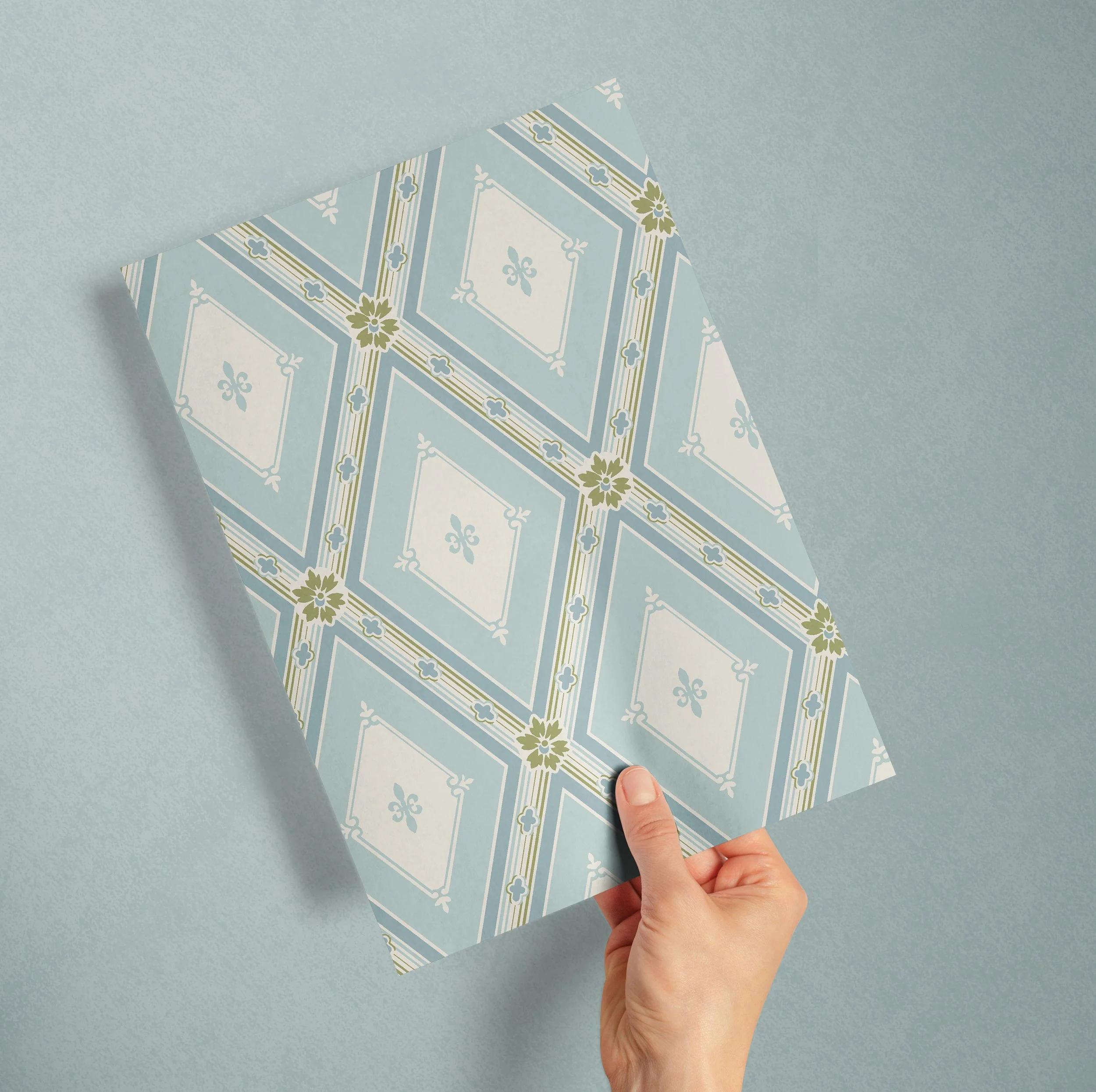 A4 SAMPLE HERITAGE GEO MULTICOLOUR IN DUCK EGG AND OLIVE