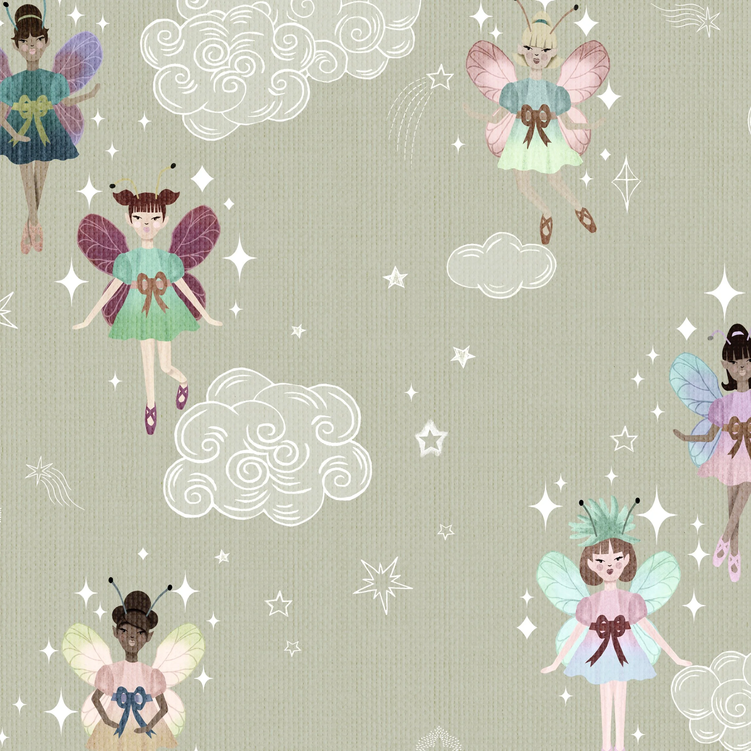 SKY FAIRIES IN FADED AND PALE OLIVE