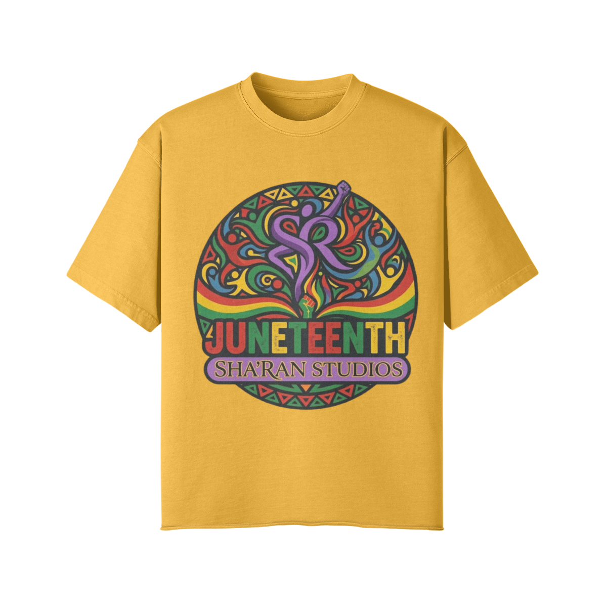 Juneteenth Unisex Faded Raw Hem yellow front .jpg