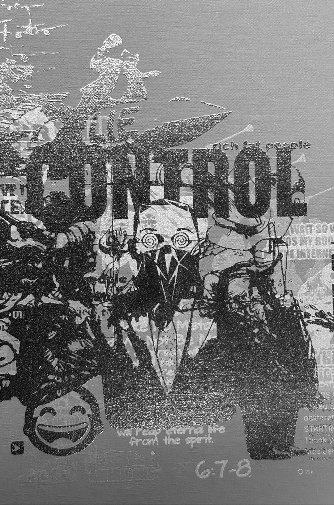Detail image inside pages of the ZIne - featuring the meme "Control" All images are of the layers inside Memes No. 2 and Memes No. 3 artworks
