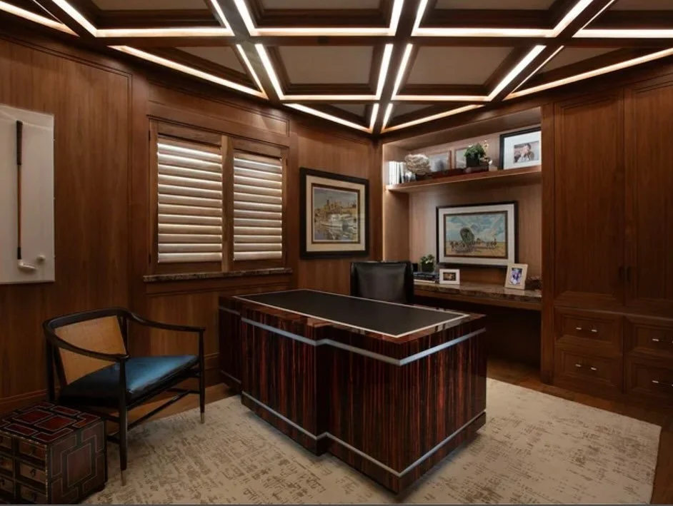 Classic ‘his’ office. Swipe to see more of this gorgeous home office. Tomorrow, I’ll share ‘her’ office.