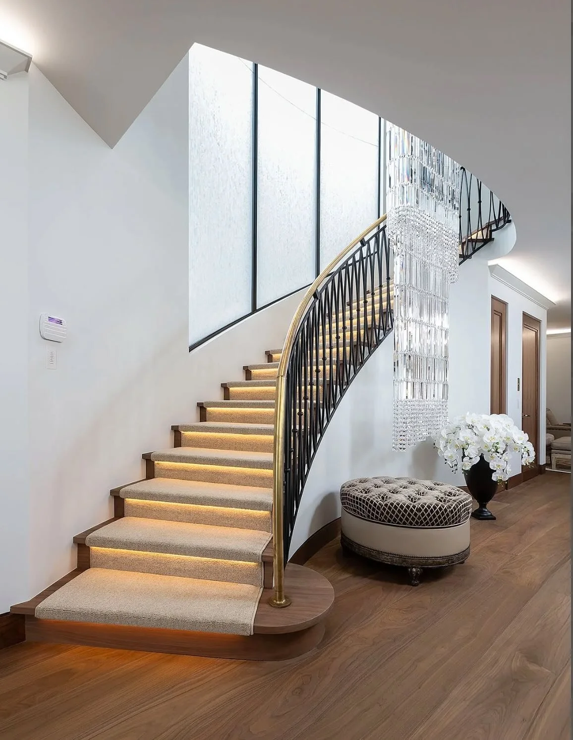 This grand staircase is enhanced by our California sunshine. Swipe to see details enhanced by prisms of light. 🌞