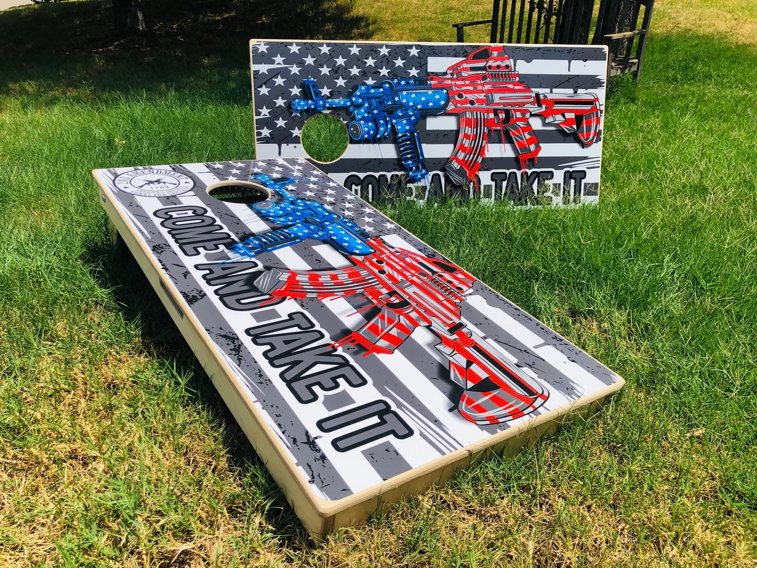 Custom cornhole board set made by 100 Proof Creations