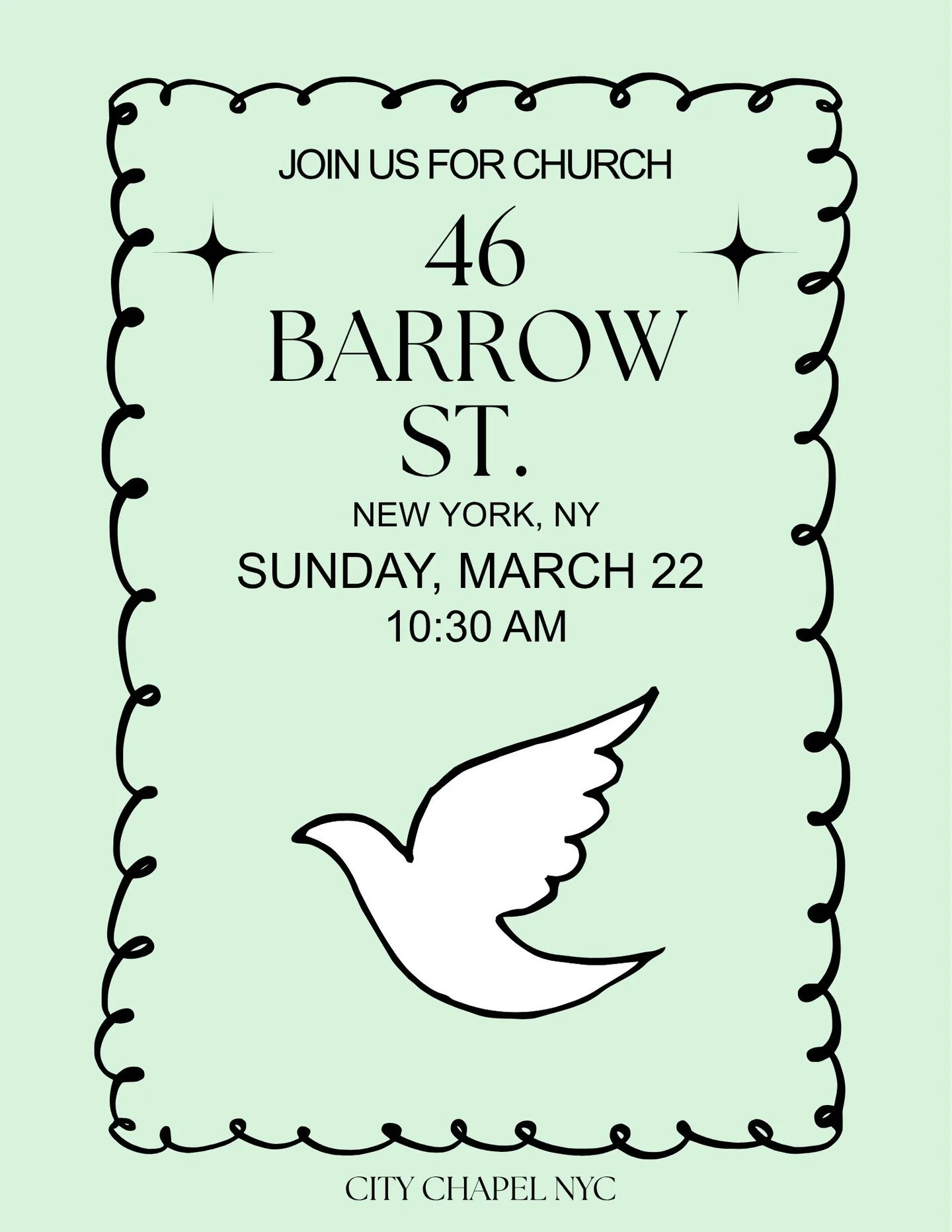 We're gathering for worship tomorrow! 
❤️ 46 Barrow Street, New York NY
❤️ 10:30 AM

Send us a message if you're new and planning to attend! See you all soon. 

#nycchurch #citychapelnyc #worship