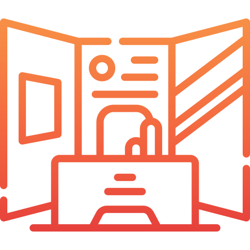 A colorful gradient background with abstract geometric shapes.