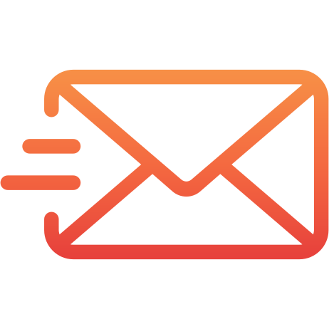 A stylized speech bubble icon in shades of orange and red.