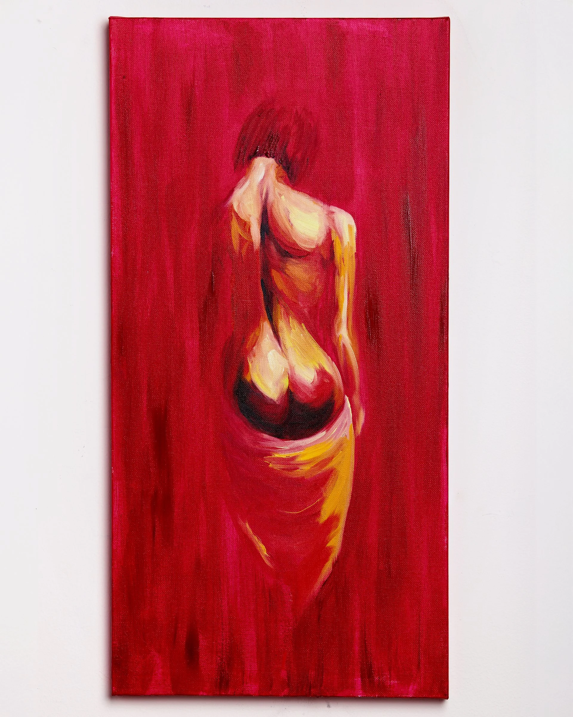 "Figure in Red", Oil on Canvas, 12in by 20in, July 2025