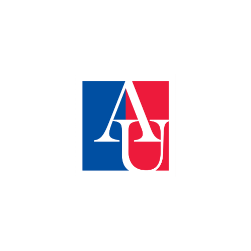 The American University logo with a stylized 'AU' in blue and red colors.