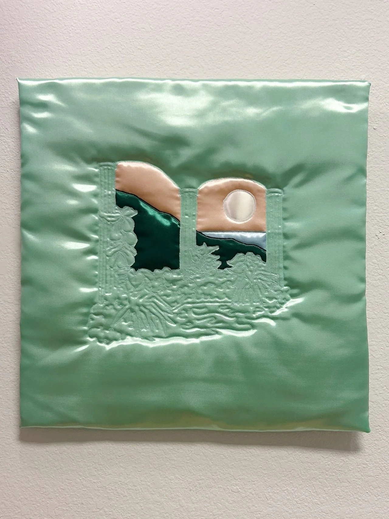 Early Moon · 2025 · 21in x 21in · Satin and cotton
