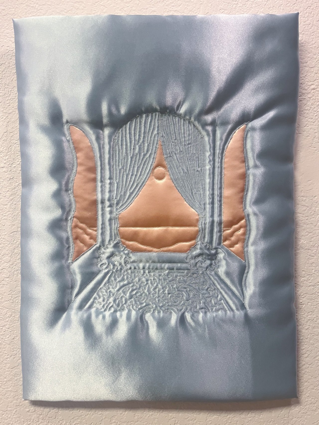 Pink Hour Blue · 2025 · 20.5in x 25in · Satin and cotton