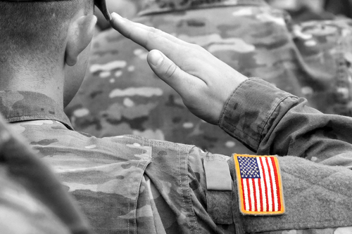 Saluting Soldier in formation