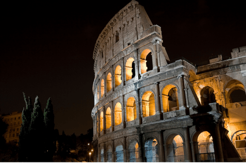 The Roman Colosseum lit up at night