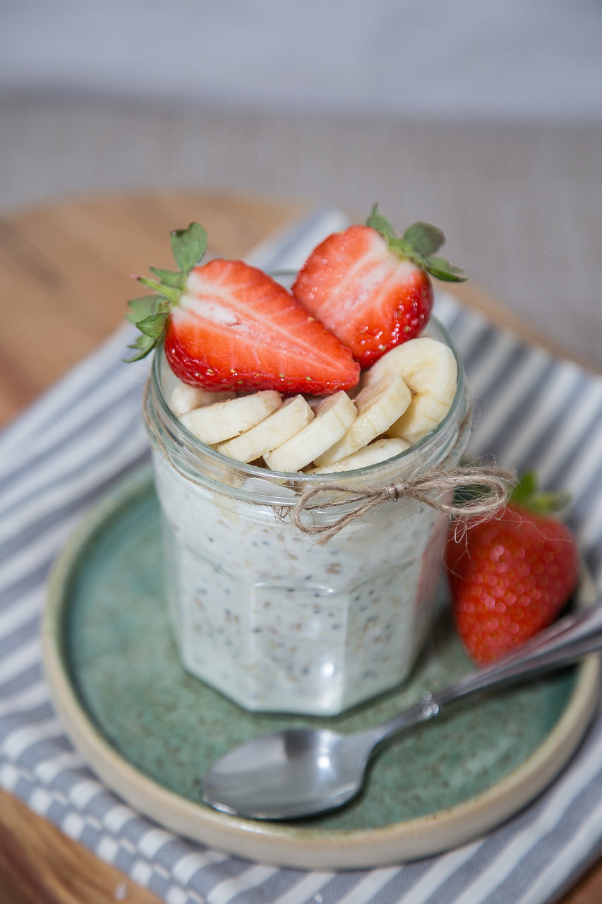 Gluten Free Overnight Oats, strawberries and banana