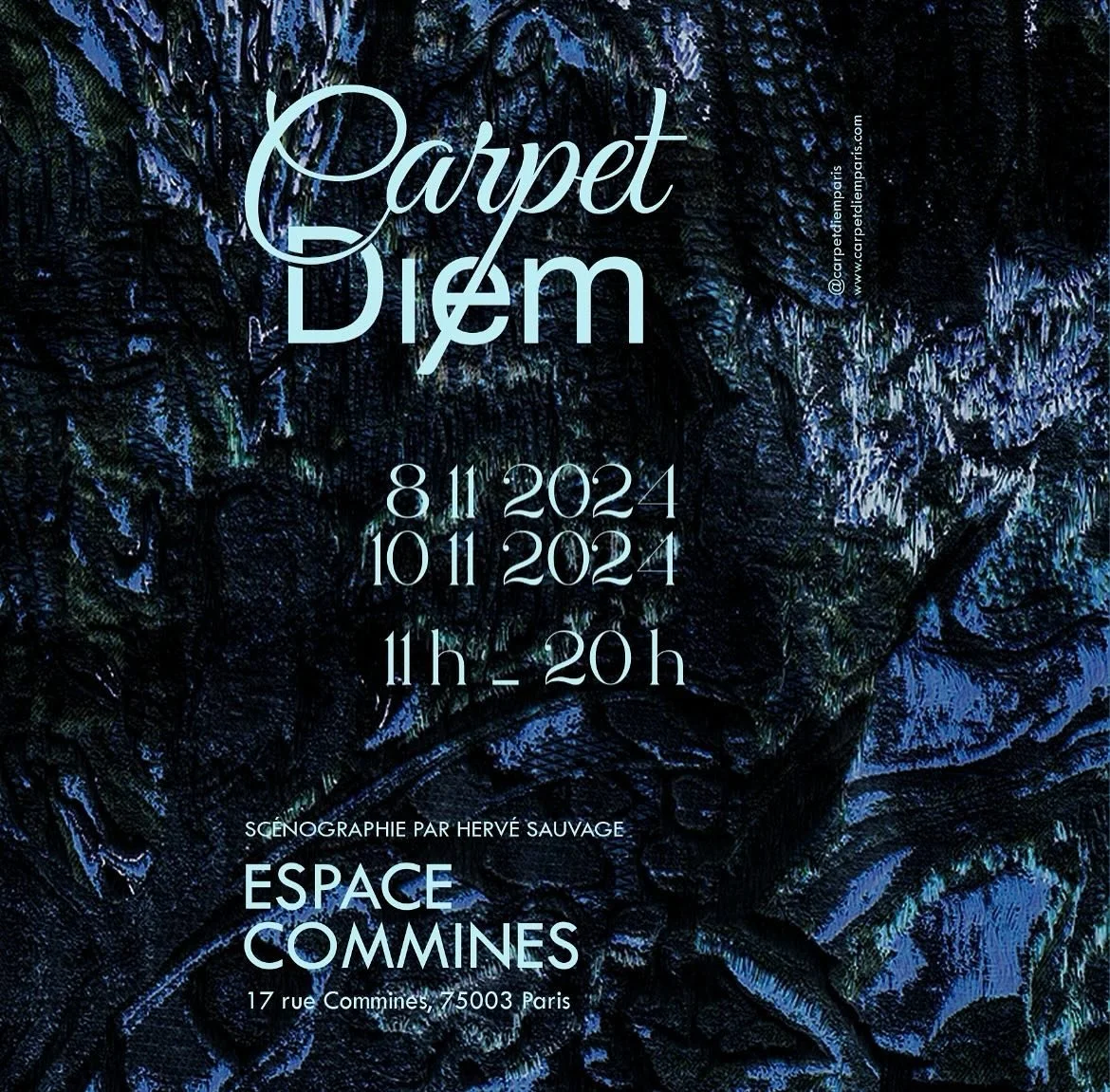 Anna Charlotte Atelier will participate in the second edition of Carpet Diem Paris — @carpetdiemparis 
Espace Commines, November 8-10, 2024. 
Among 40 rugs and tapestries arranged in 
a labyrinth by scenographer Hervé Sauvage.
The atel
