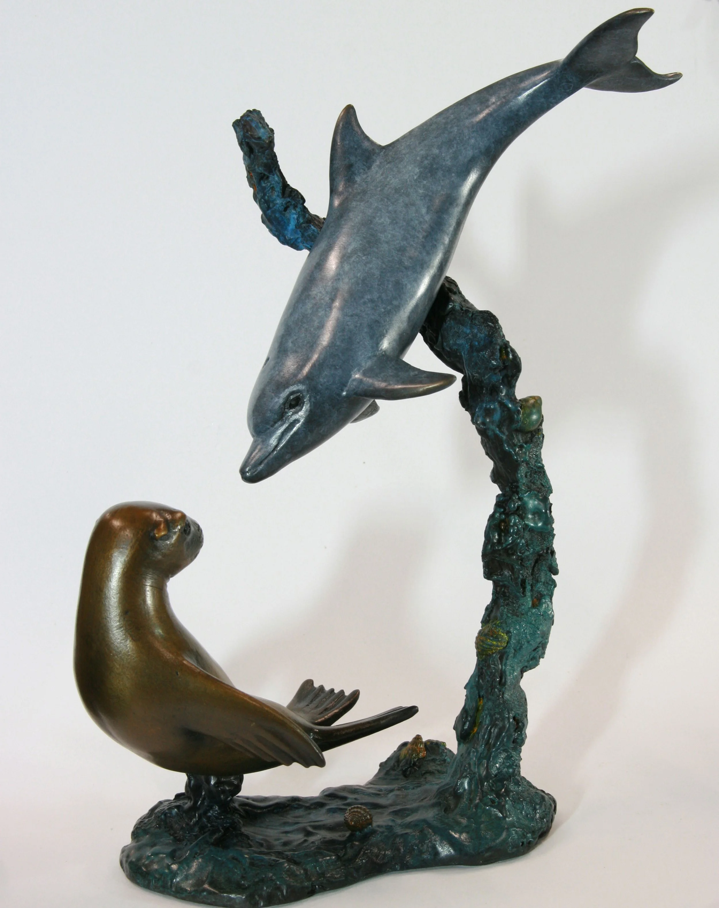"The Greeting" Sea Lion and Dolphin composition. Bronze no.1-33 cm H x 26 cm