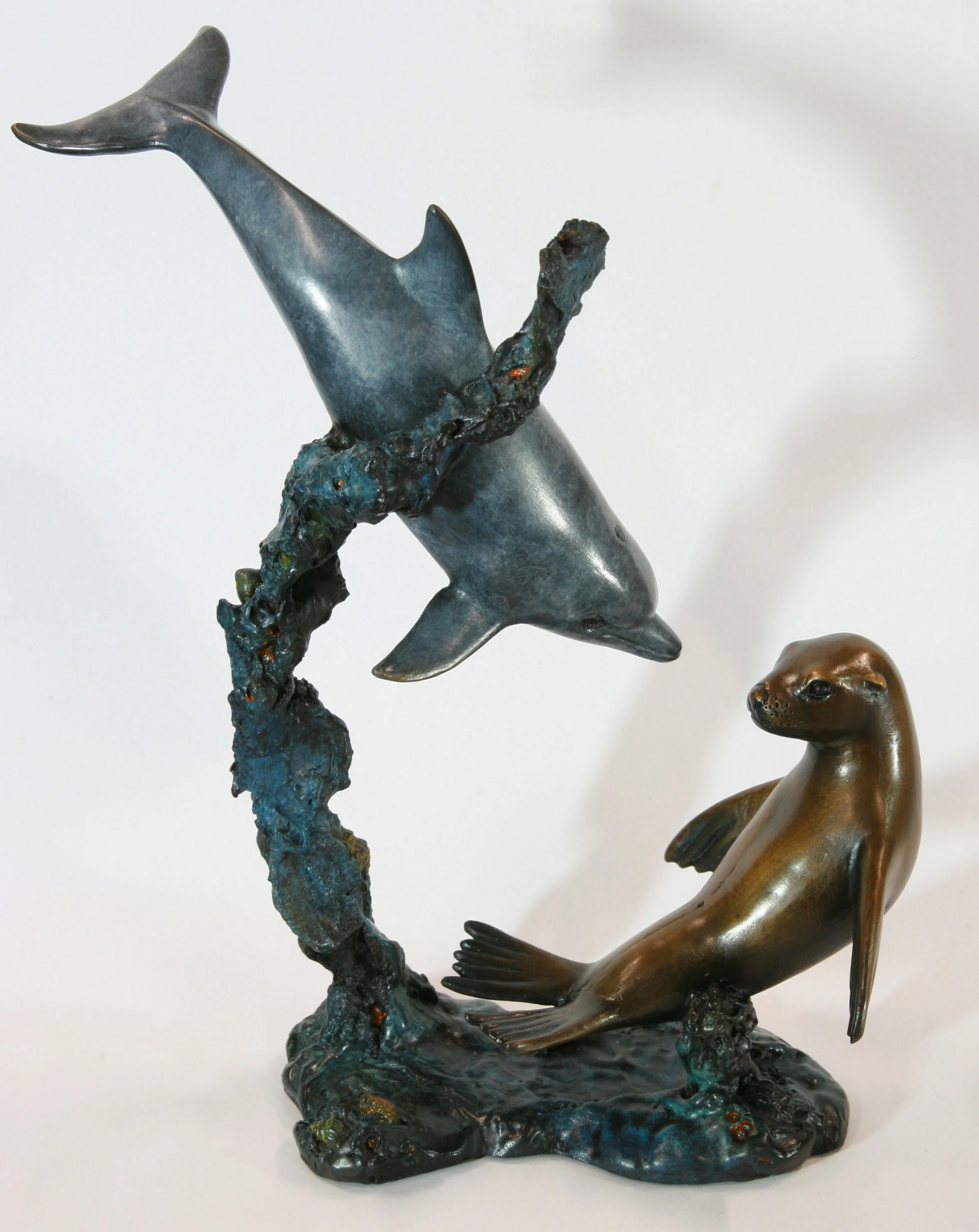 "The Greeting" Sea Lion and Dolphin composition. Bronze no.1-33 cm H x 26 cm