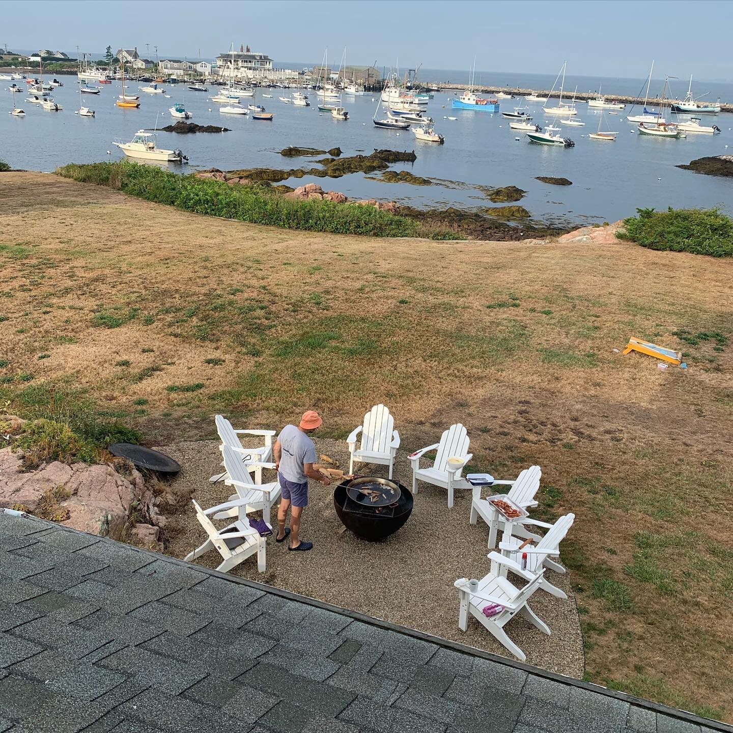 Breakfast for 14 on the new paella pan over the fire pit.