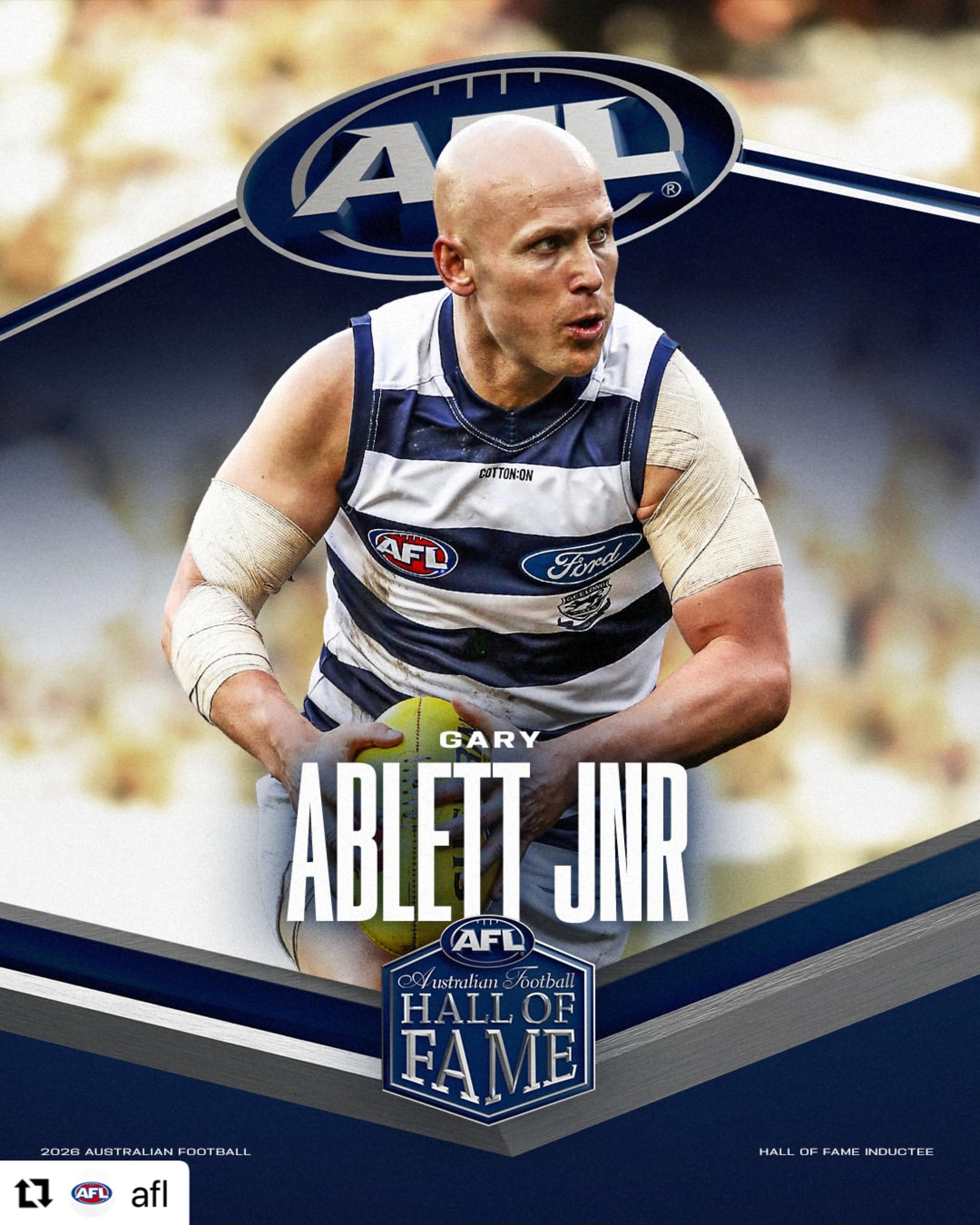 Congratulations @garyablettjnr @afl Australian Football Hall of Fame 👌🙌🏼
・・・
He&rsquo;s known as &lsquo;The Little Master&rsquo; for a reason, he&rsquo;s a man with an unmatched CV 🤩

@garyablettjnr is now an Australian Football Hall of Fame memb
