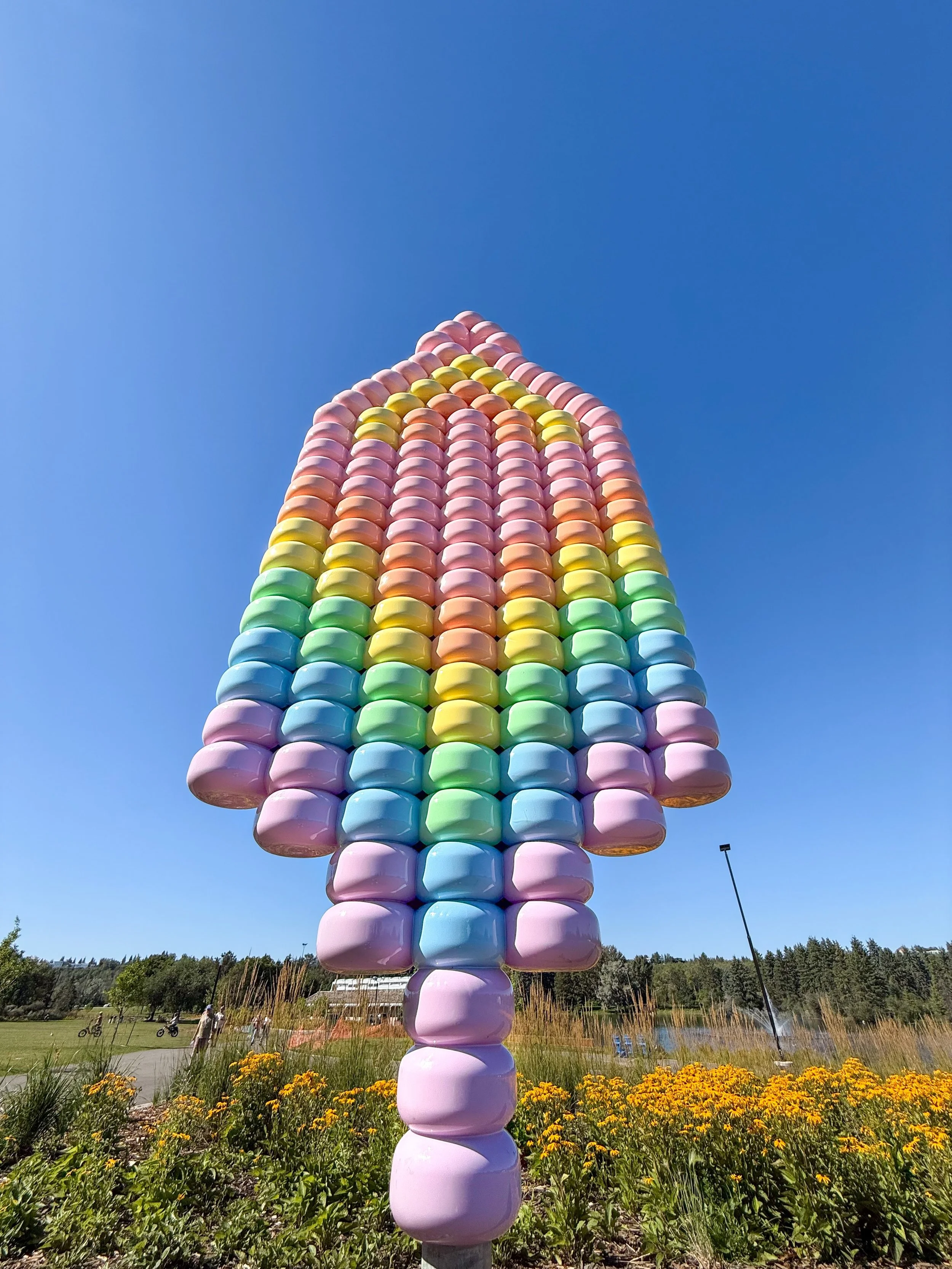 🌈&lrm; A&lrm; colourful&lrm; new&lrm; piece&lrm; of&lrm; public&lrm; art,&lrm; found&lrm; in&lrm; Hawrelak&lrm; Park.&lrm; 
⁣
⁣
⁣✨Misi-m&icirc;kisak&lrm; is&lrm; a&lrm; 14-foot&lrm; beaded&lrm; earring&lrm; by&lrm; Cheyenne&lrm; Rain&lrm; LeGrande&l