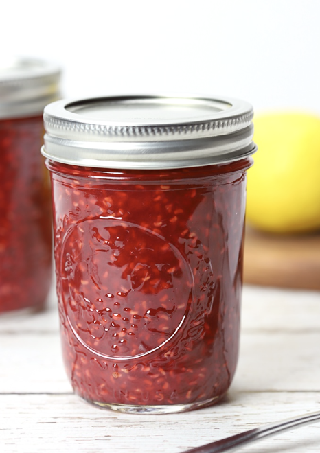 A jar of jam, label facing out