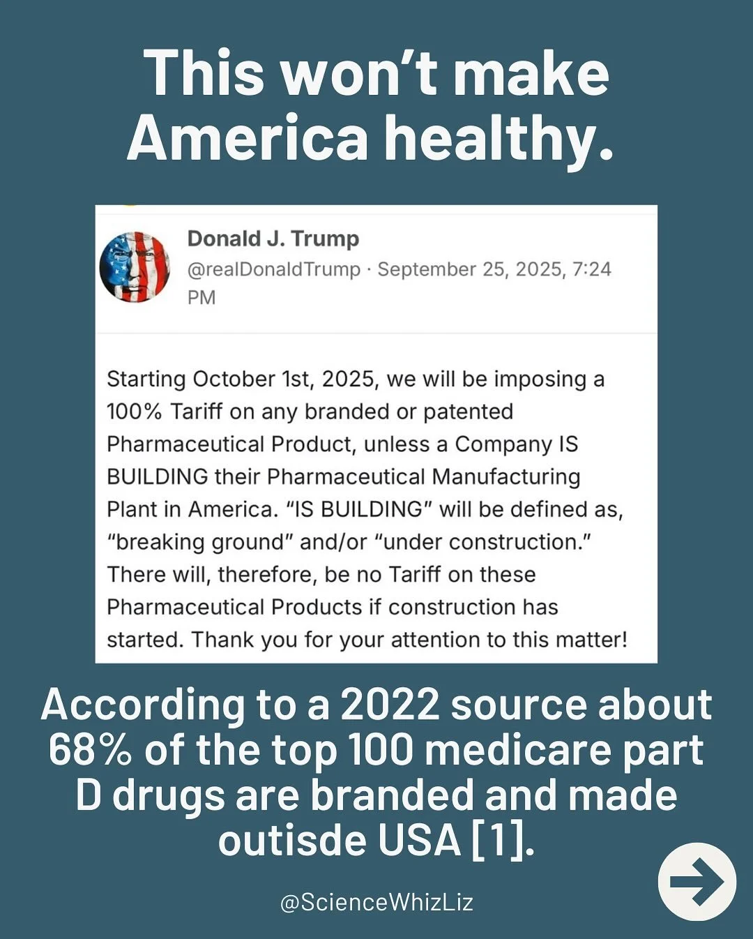 Tariffs on medicines don&rsquo;t just hit companies&mdash;they hit patients. Higher import costs often mean higher drug prices, making it harder for people to afford the care they need. Swipe for more.