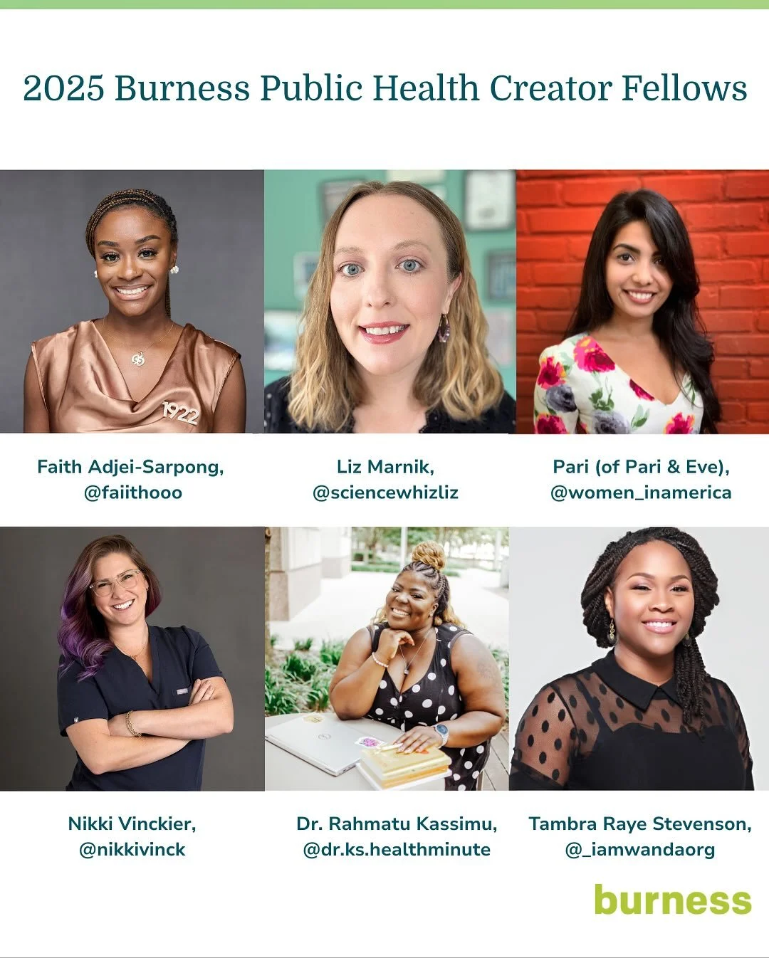 I’m a bit late to posting this (life is very chaotic right now) but I am thrilled and honored to be part of the first class of Burness Public Health Content Creator Fellows — a group of six community-minded health and science content crea