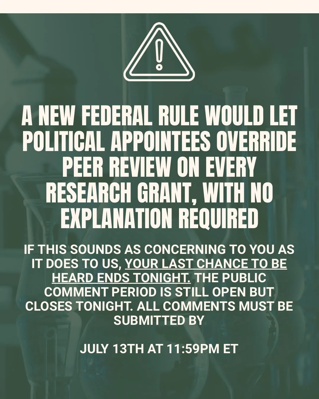 ‼️⚠️ Today is your last chance to submit a comment about the new proposed changes to federal grant making that could devastate science and many other fields that depend on federal grants. Swipe through these slides to see how to make a comment and wh