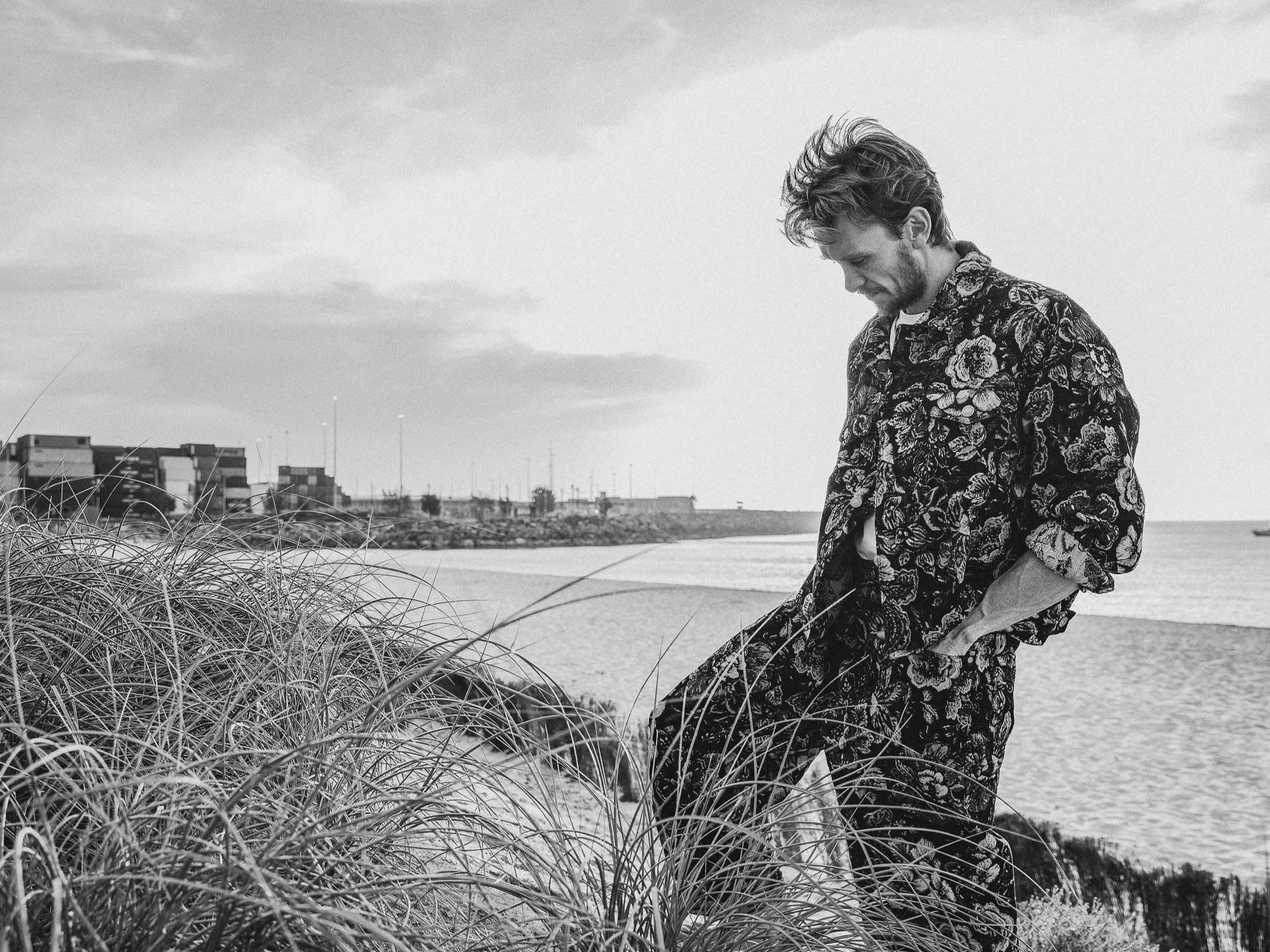 Black and white portrait of actor Travis Jeffery photographed by Rebecca Hitch in Perth
