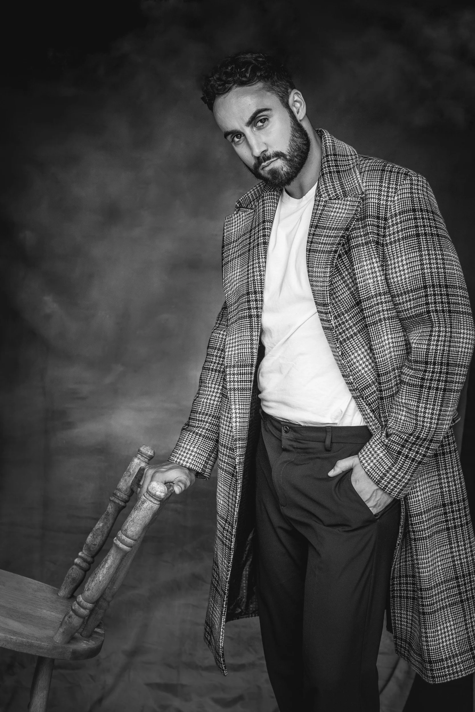 Black and white portrait of actor Matty Mills photographed by Rebecca Hitch in Sydney