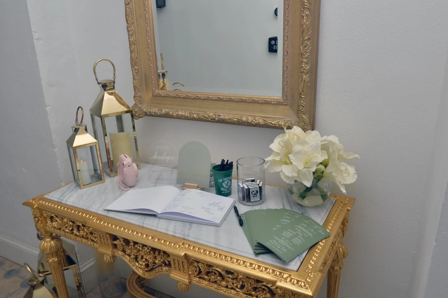 The first stop of the celebration!! 
Where guests leave their names, well wishes, and a little love before the night begins 🤍 

📸: @photobylouis 

#BaronessWedding #BaronessReception #FrenchQuarterWedding #BaronessBliss