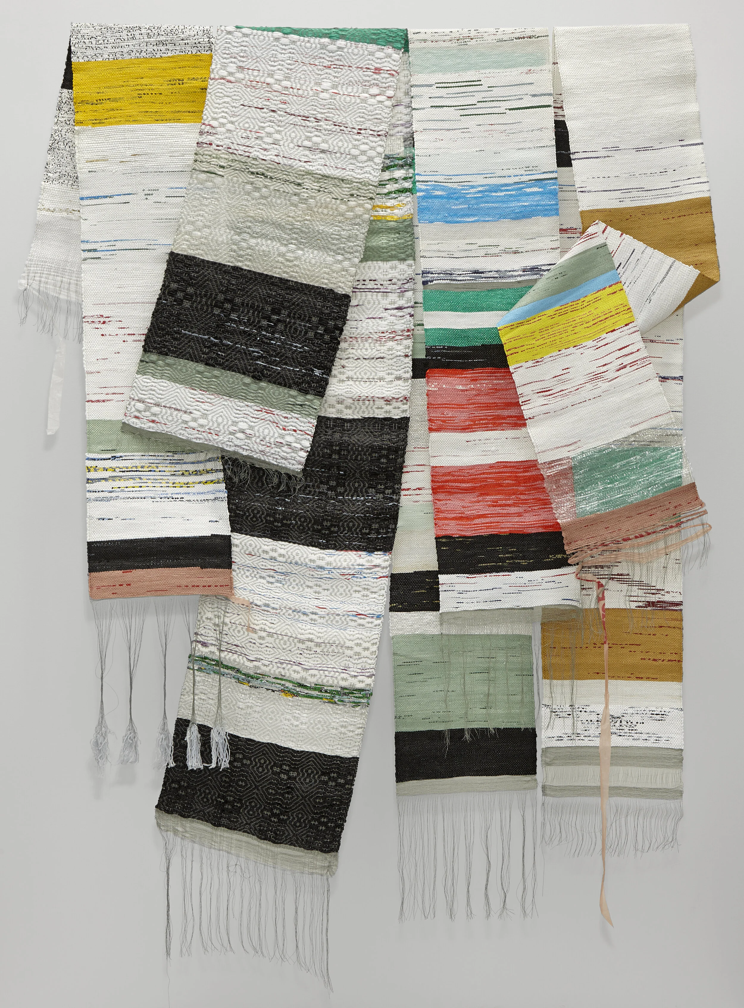 Plastic Paintings, woven plastic bags and metallic filament Approx 4' x 6', 2020