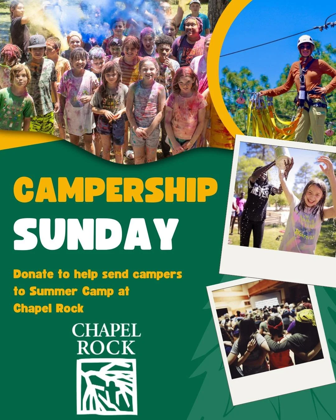 Today is Campership Sunday! 

Campership Sunday, formerly known as Chapel Rock Sunday, is a day in which we ask each church and congregation members to support the Chapel Rock Campership Fund for the benefit of our children and youth. Our Campership 