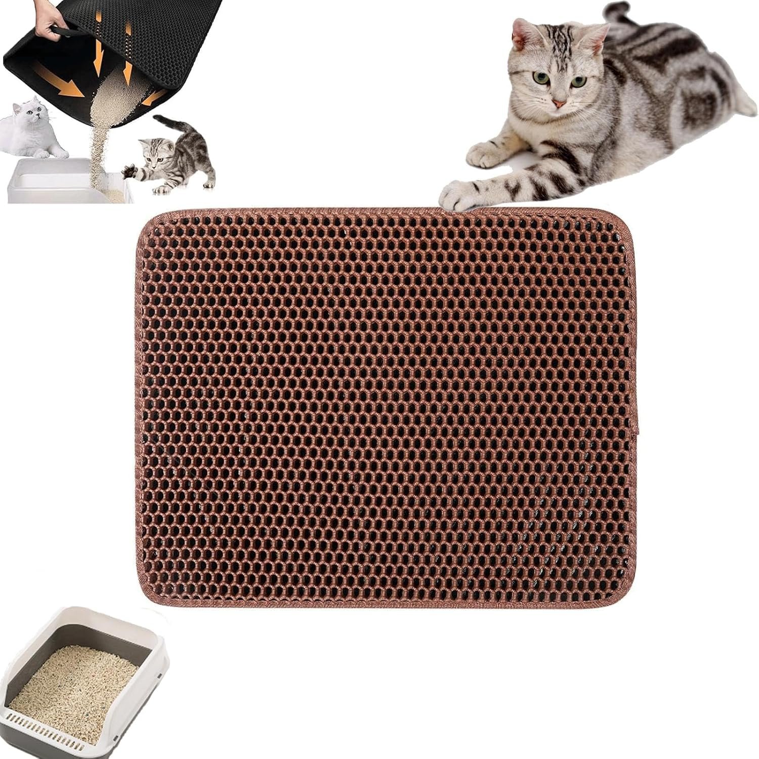 Double Layer Non-Slip Cat Litter Mat Washable Pad for Litter Box & Paw Cleaning