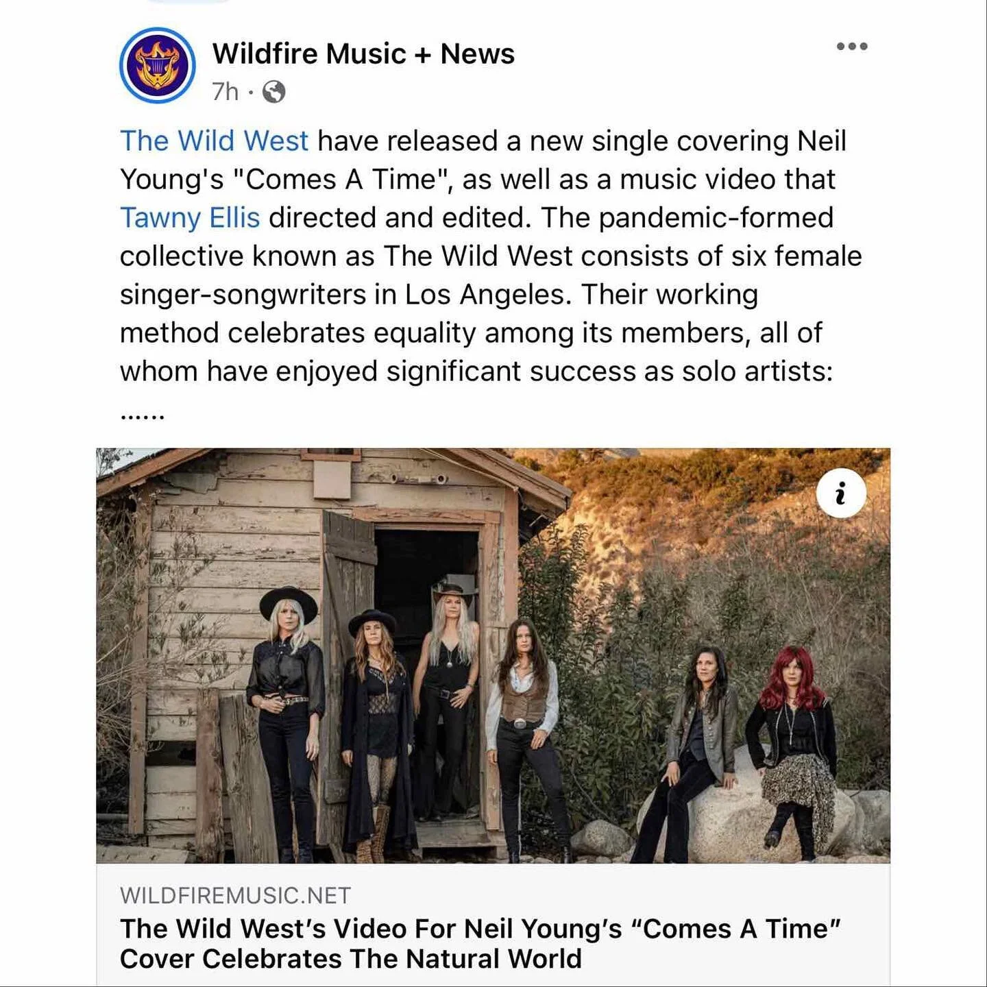 Wildfire Music + News features our new music video for &ldquo;Comes A Time&rdquo; directed by Tawny Ellis! ⤴️ link in bio

The Wild West have released a new single covering Neil Young&rsquo;s &ldquo;Comes A Time&rdquo;, as well as a music video that 