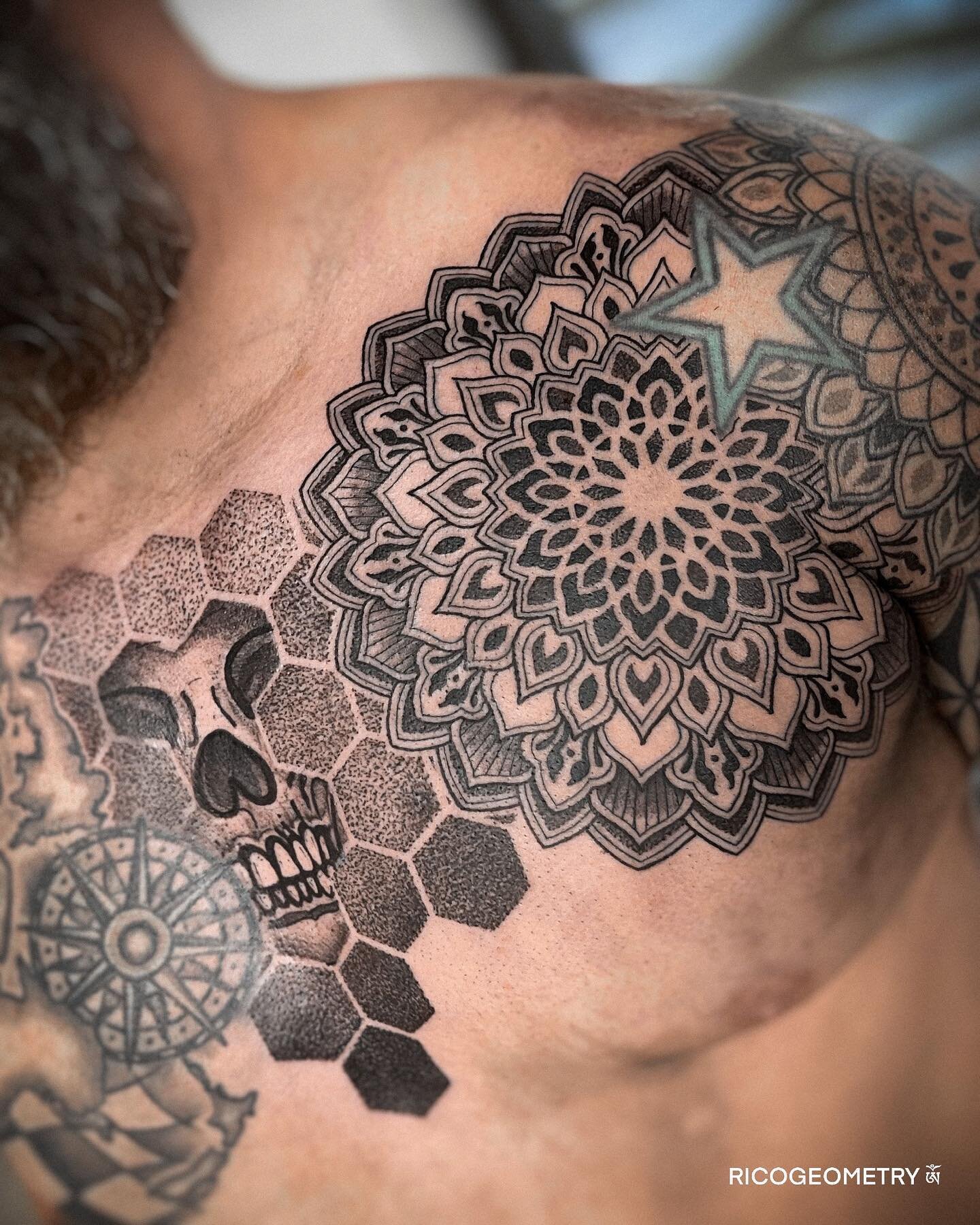My first tattoo halfway done Full Sleeve Geometric Work  Mandala by  Mitch Koch Mind Floss Tattoo Shop in Madison WI  rtattoos