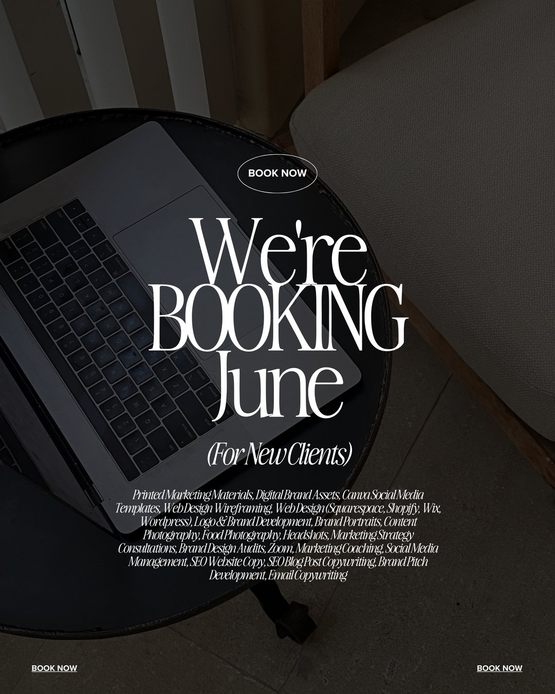 We're booking June and onwards! ✌🏻 If you're a new client and you're interested in booking our services for graphic design, web design, marketing or photography projects, please reach out to secure your position in our calendar for next month.

Than