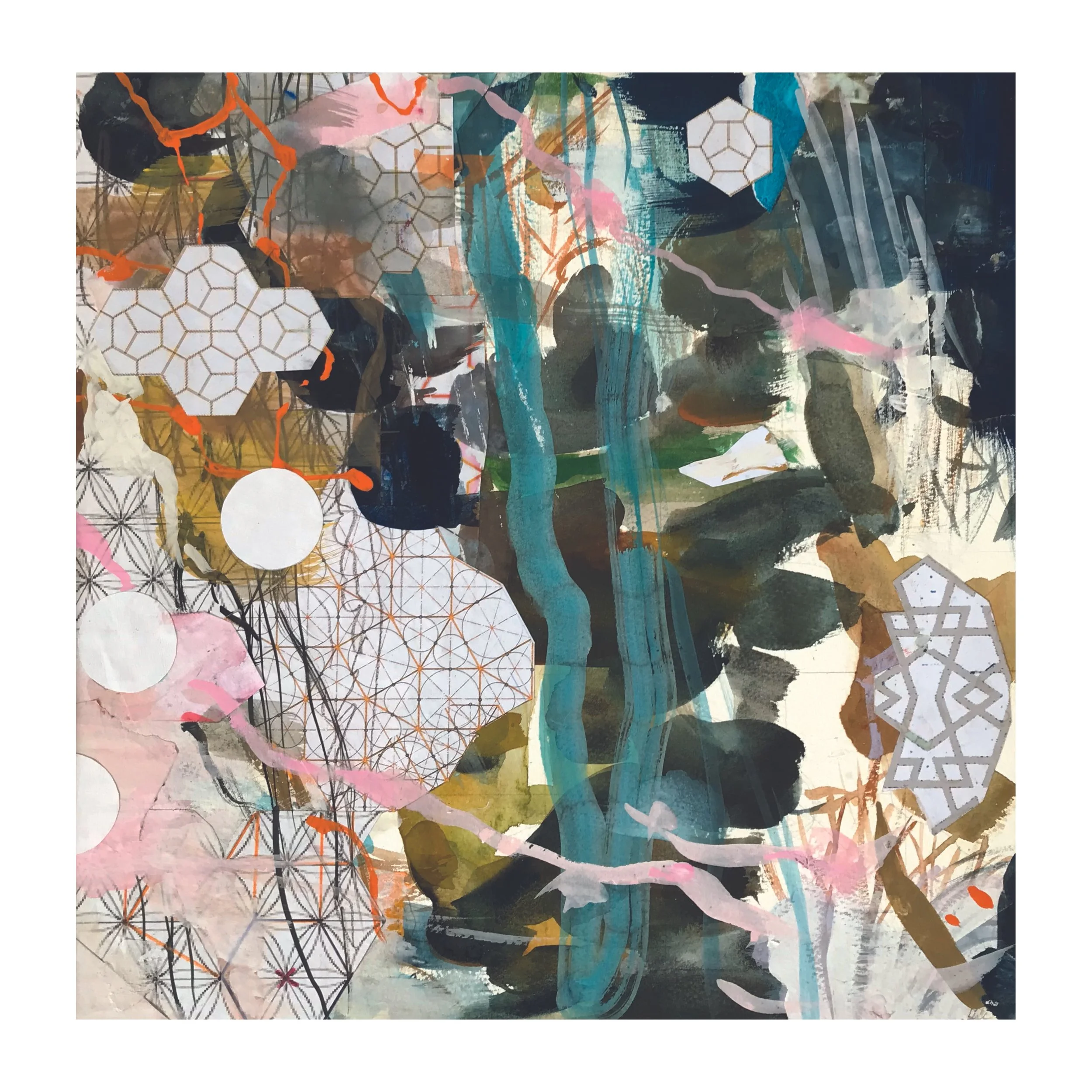 Winter Tracks / 2022 / gouache & collage on paper / 32 x 32cm